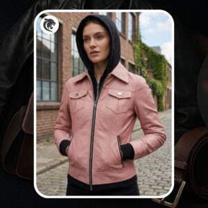 pelnoir women's pink leather jacket with hood