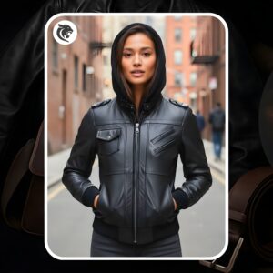 womens leather jacket with detachable hood