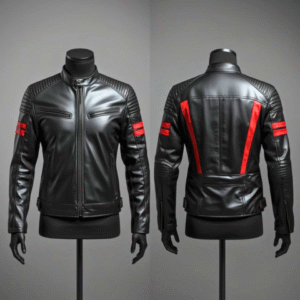 men’s premium leather biker jacket with red racing accents – wholesale