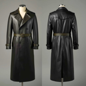 military inspired leather trench coat
